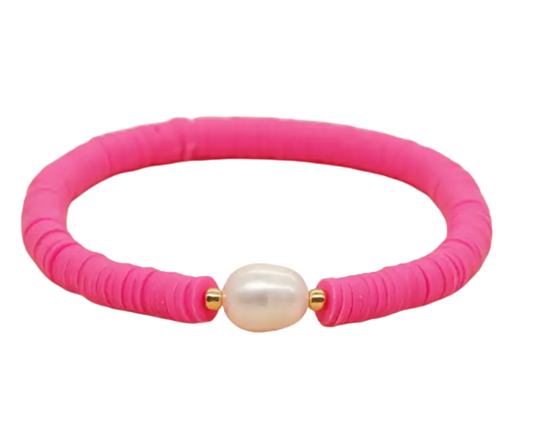 Hot Pink Heishi Pearl Bracelet