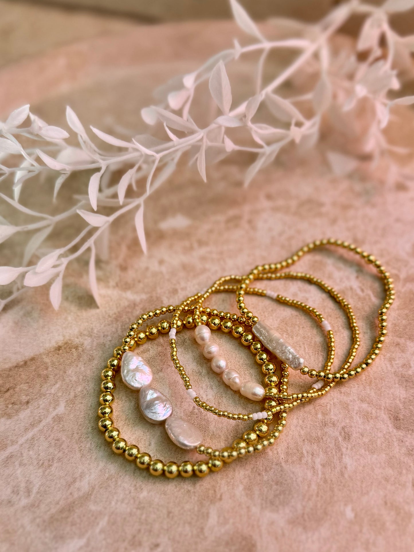 Gold and White Miyuki Beaded Bracelet