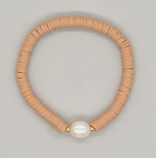 Tan Heishi Pearl Bracelet