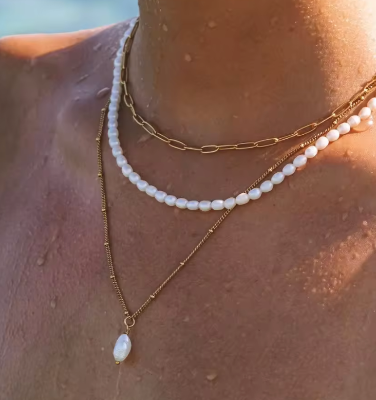 Pearl Drop with Beaded Gold Necklace