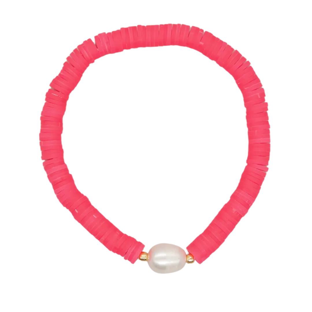 Neon Coral Heishi Pearl Bracelet