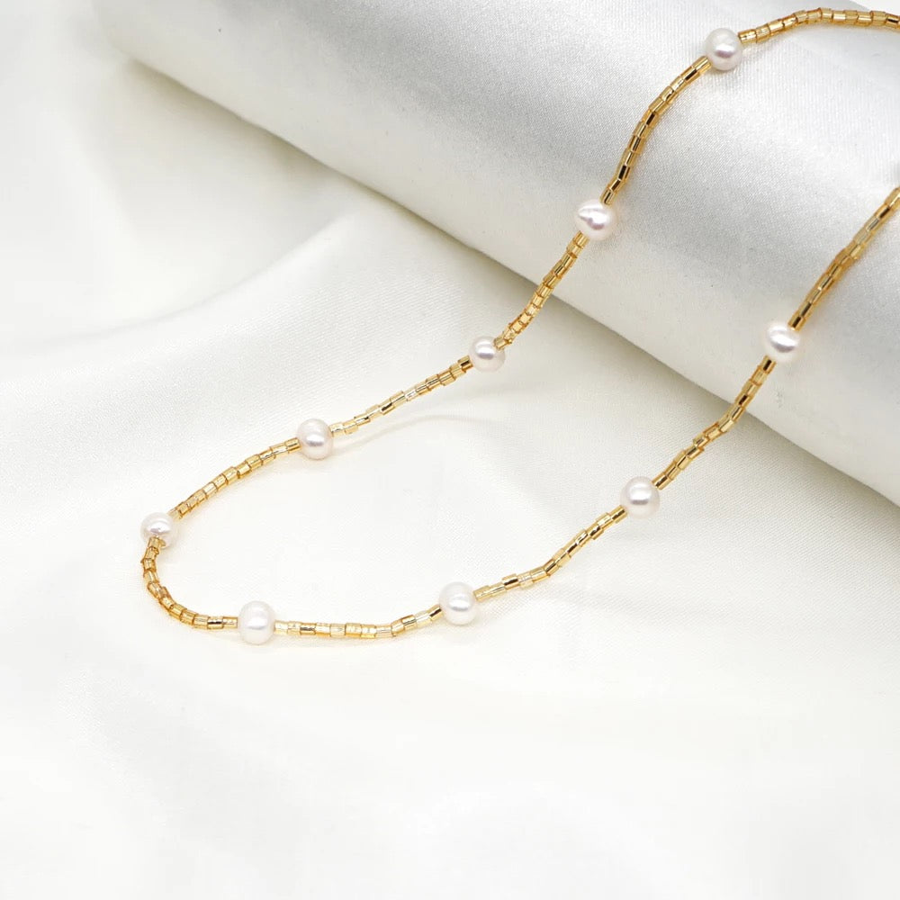 Golden Hour Bohemian Pearl Necklace